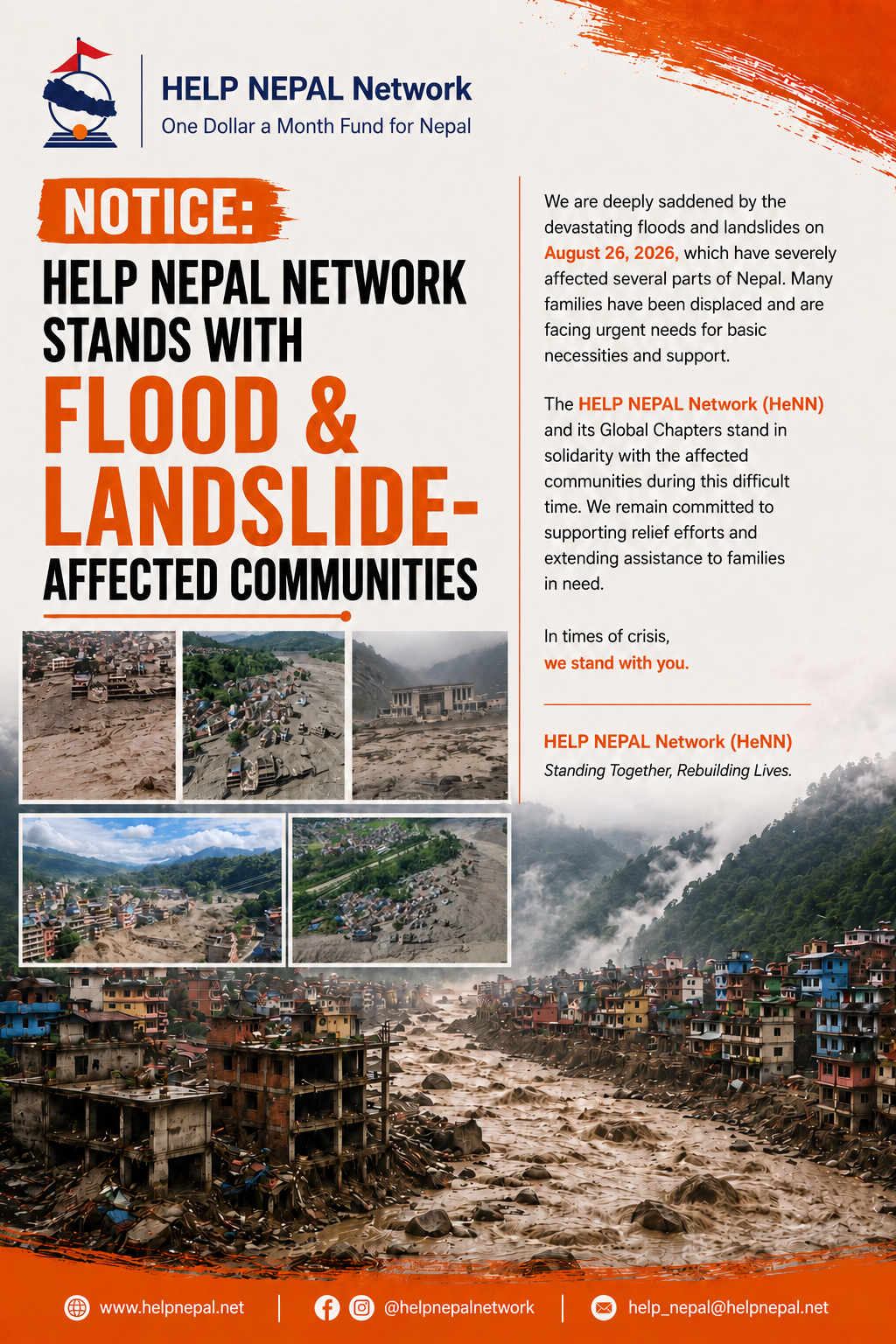 Help nepal network- flood & landslide poster- august 26